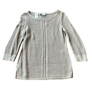 NEW WHBM Open Knit 3/4 Sleeve Taupe Sweater - Size Small